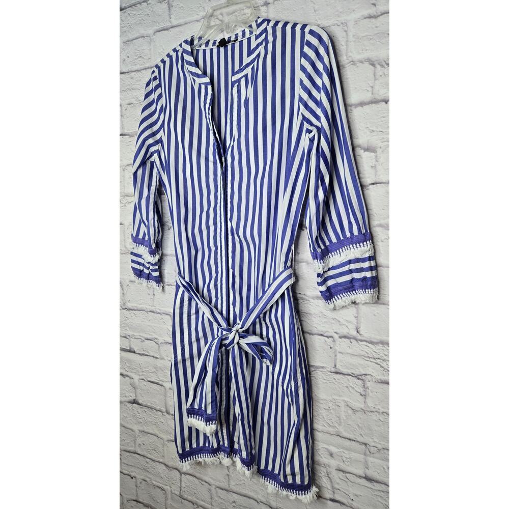 J. CREW Striped Tunic shirt Dress Belted blue white Cotton Poplin beach summer 0 - Picture 4 of 10